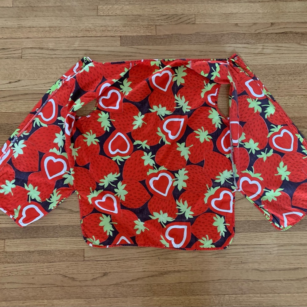 Vintage 1960s Strawberry & Heart Print Sleeveless Smock Top - M - Picture 6 of 11